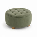 Pouf poggiapiedi rotondo verde in velluto a coste di poliestere con piedi in legno massello Ø60 x 40 cm