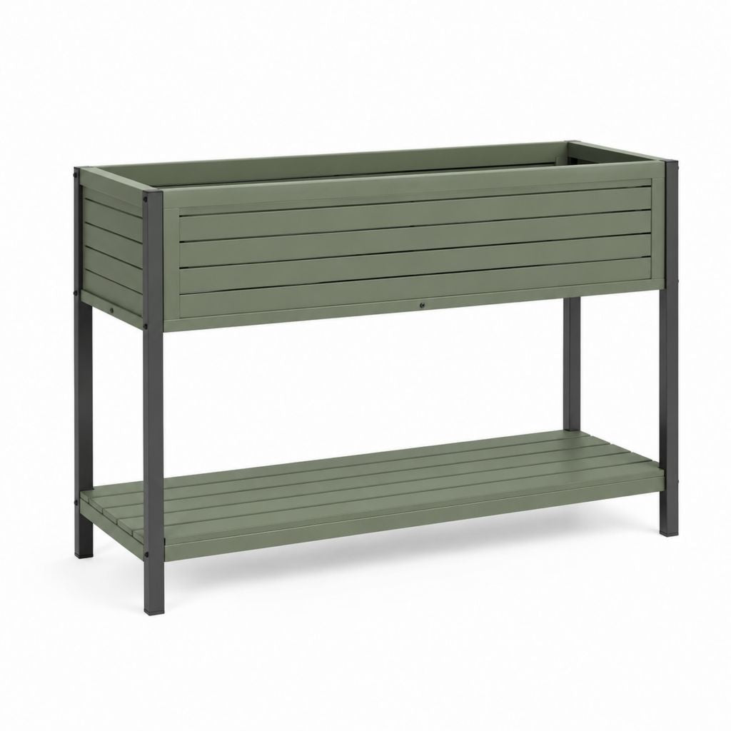 Fioriera rialzata da giardino verde in acciaio zincato rettangolare 100 x 40 x 80 cm con ripiano
