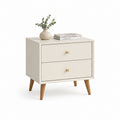 Comodino a 2 cassetti bianco in MDF con gambe in legno massello 60 x 40 x 60 cm