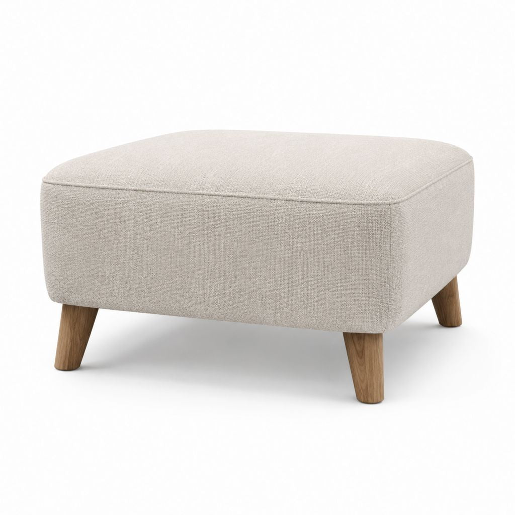 Pouf poggiapiedi imbottito beige in poliestere rettangolare con gambe in legno massello 60 x 45 x 40 cm