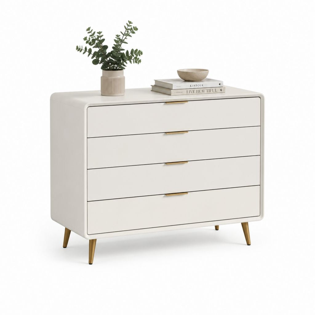 Cassettiera bassa 4 cassetti bianca in MDF rettangolare 120 x 40 x 90 cm
