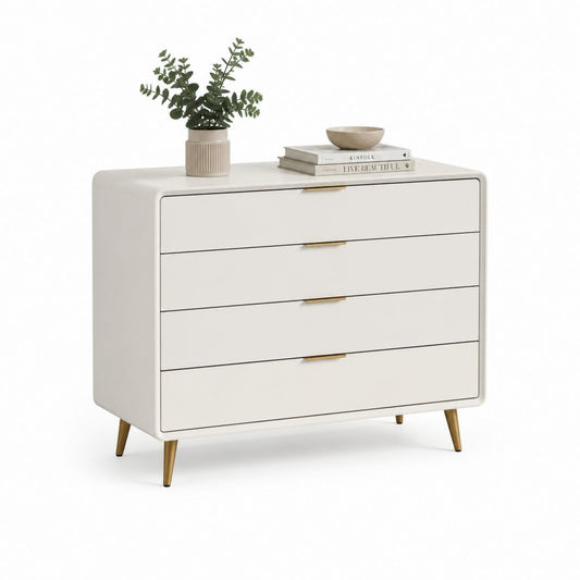 Cassettiera bassa 4 cassetti bianca in MDF rettangolare 120 x 40 x 90 cm