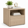 Comodino rettangolare rovere chiaro in pannello truciolare 45 x 40 x 55 cm con cassetto e vano a giorno