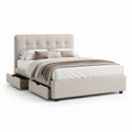 Letto contenitore matrimoniale beige imbottito in poliestere con cassetti laterali 160 x 200 cm