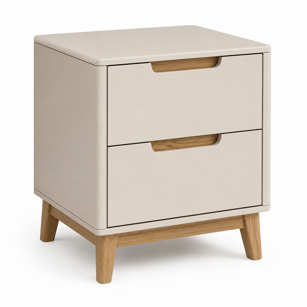 Comodino 2 cassetti beige in MDF e rovere massello 45 x 40 x 55 cm