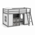 Letto a soppalco singolo per bambini grigio in legno massello di pino 198 x 102 x 113 cm con scala e contenitori