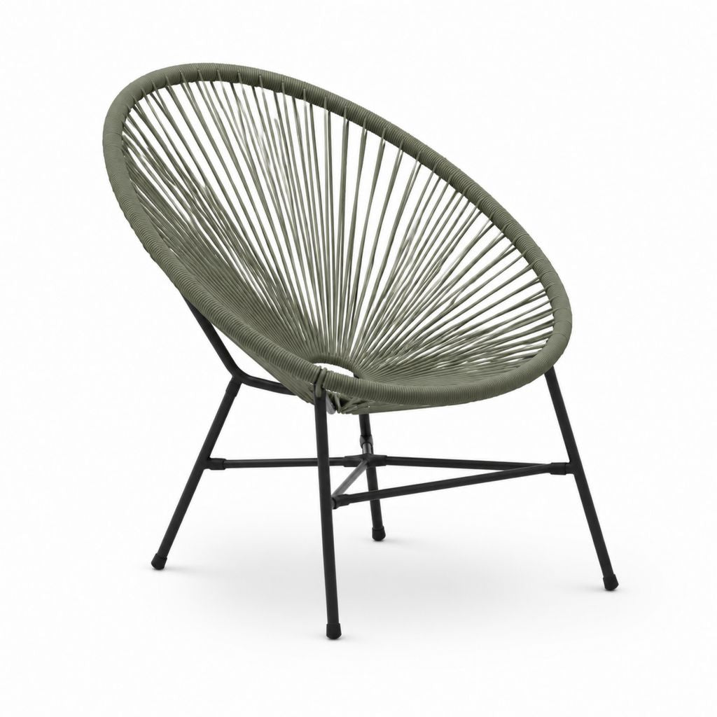 Sedia da giardino Acapulco verde oliva in corda PE con struttura in acciaio 72 x 80 x 85 cm
