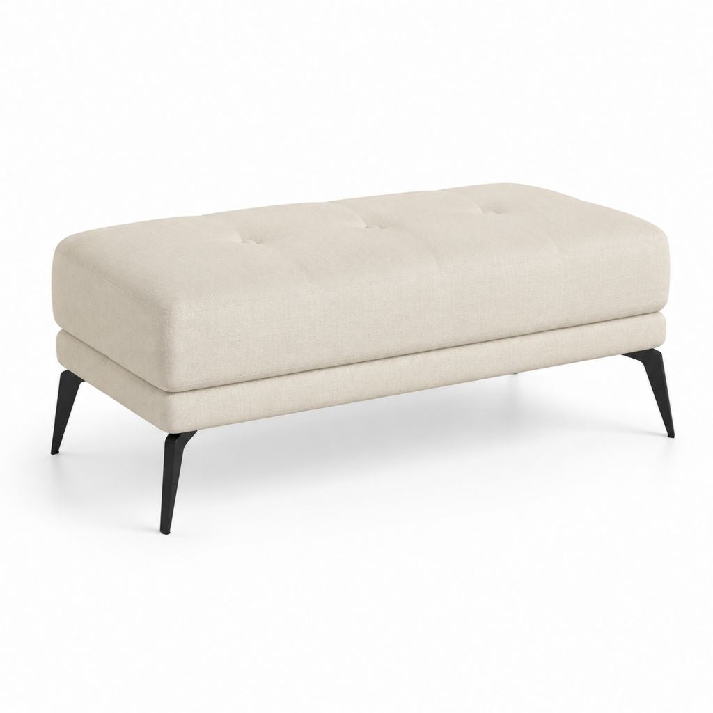 Poggiapiedi rettangolare beige in poliestere con gambe in acciaio 110 x 65 x 43 cm