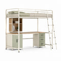 Letto a soppalco singolo con scrivania armadio libreria e scala in acciaio bianco e MDF verde 198 x 100 x 180 cm
