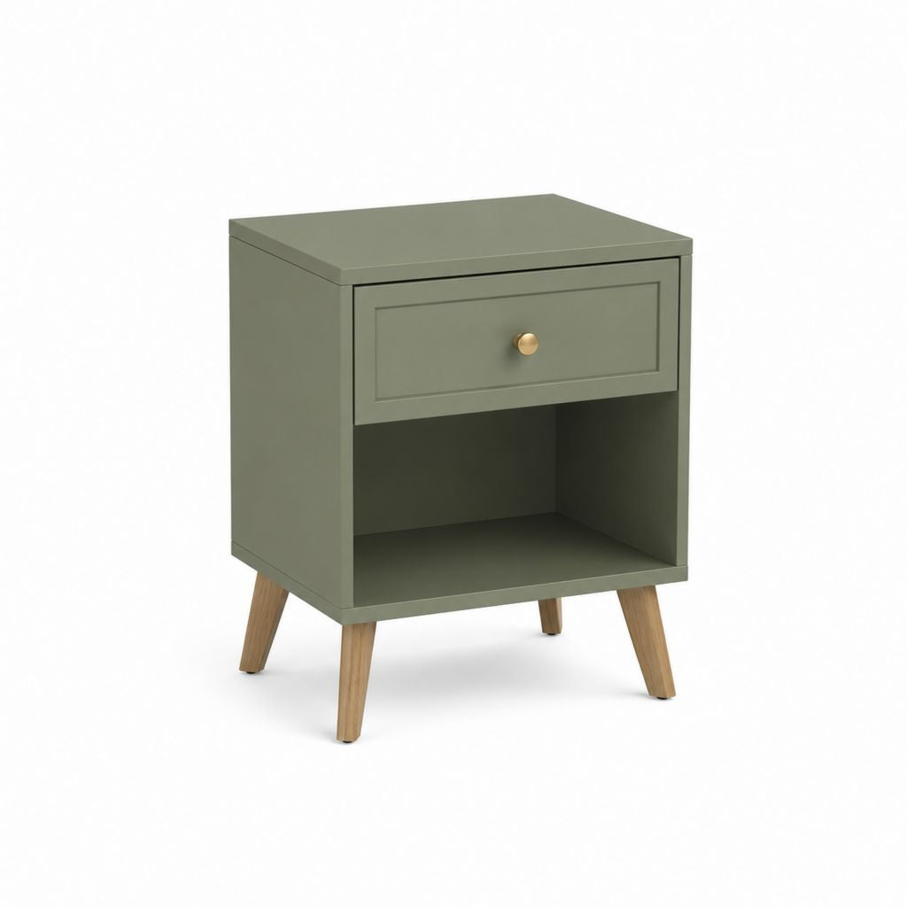 Comodino con cassetto verde salvia in MDF rettangolare 40 x 35 x 55 cm