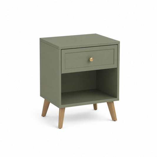 Comodino con cassetto verde salvia in MDF rettangolare 40 x 35 x 55 cm