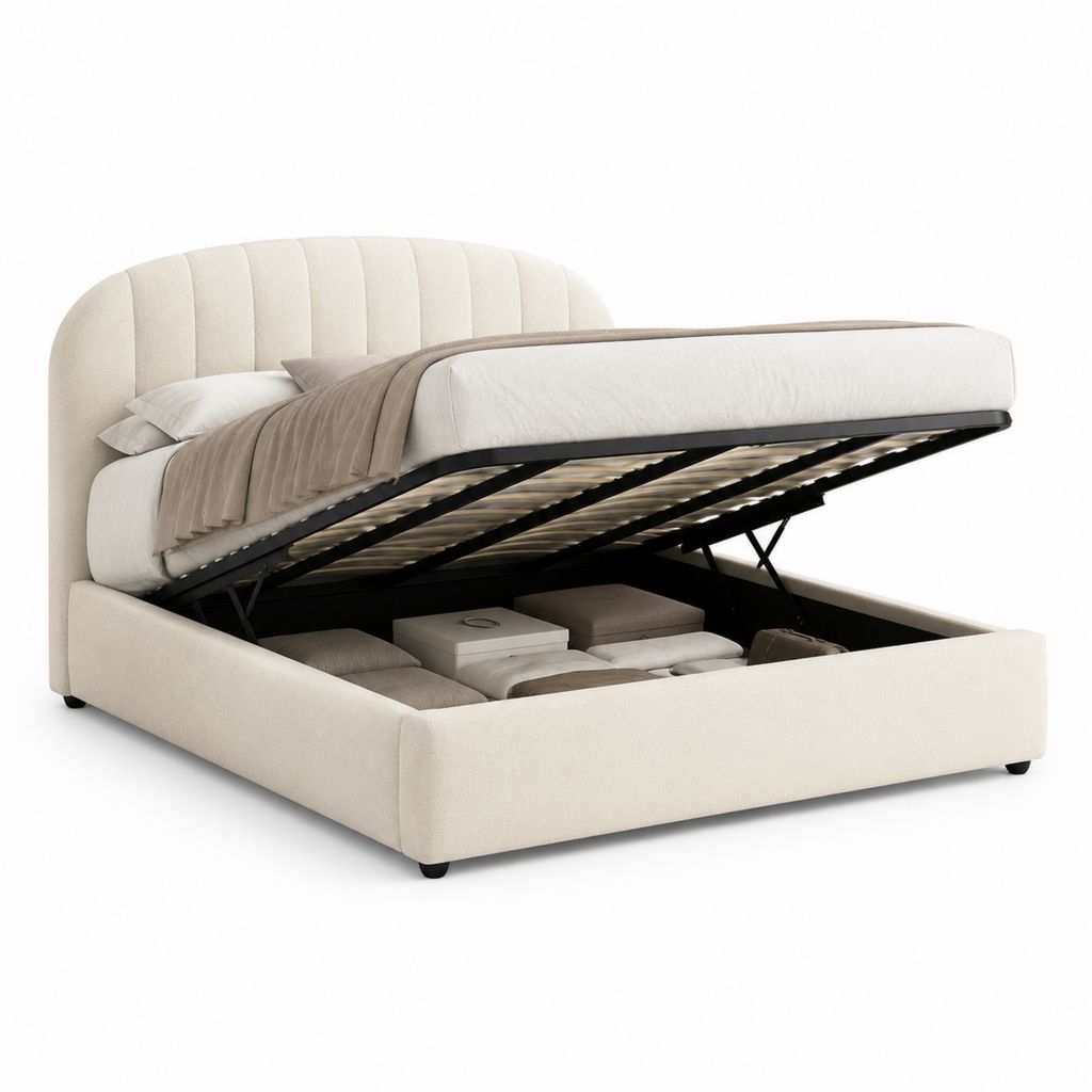 Letto contenitore matrimoniale avorio in poliestere rettangolare 160 x 200 cm