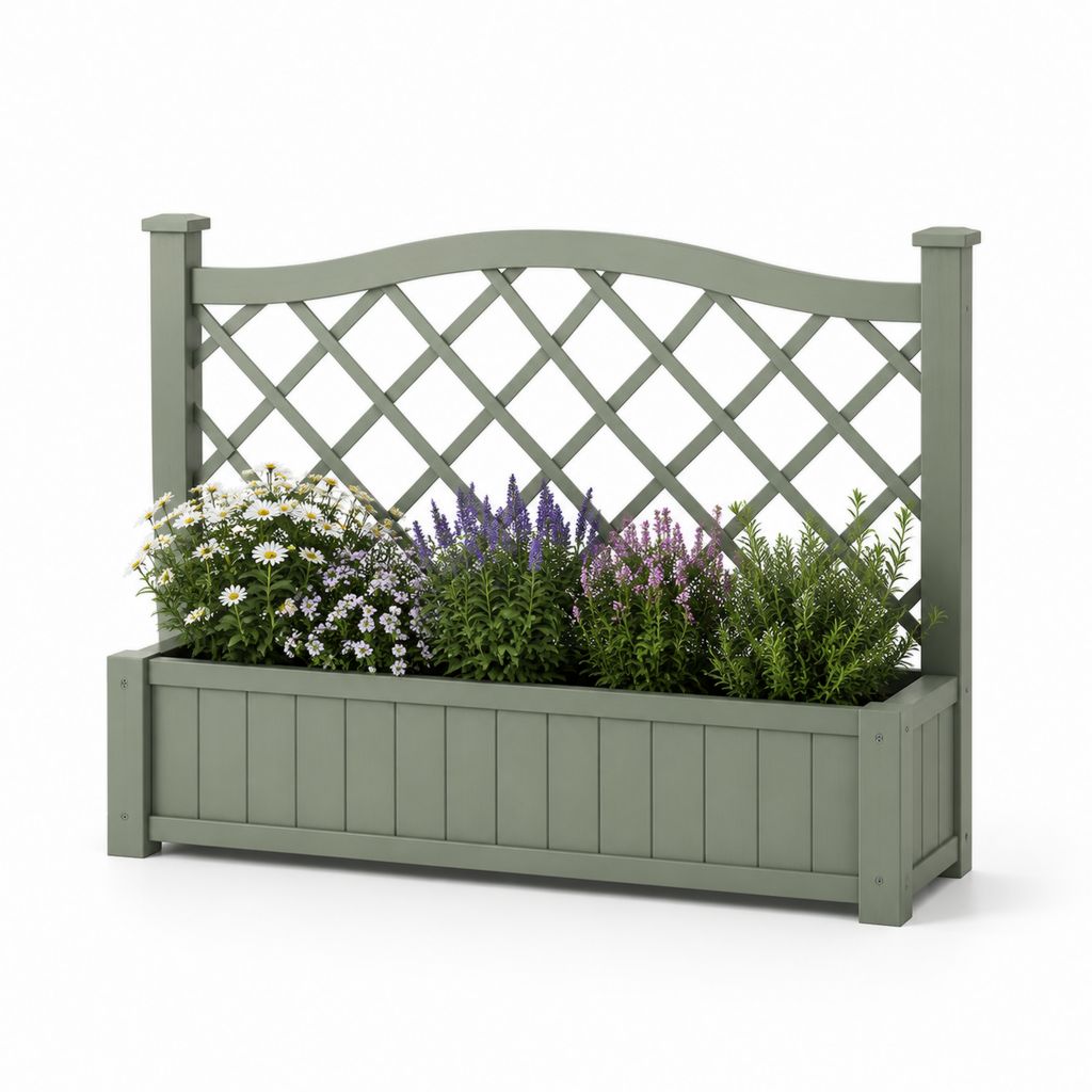 Fioriera da giardino con grigliato verde salvia in abete massello 90 x 40 x 140 cm