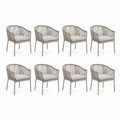Set 8 sedie da giardino con braccioli grigio tortora in alluminio e corda PE 56 x 60 x 78 cm