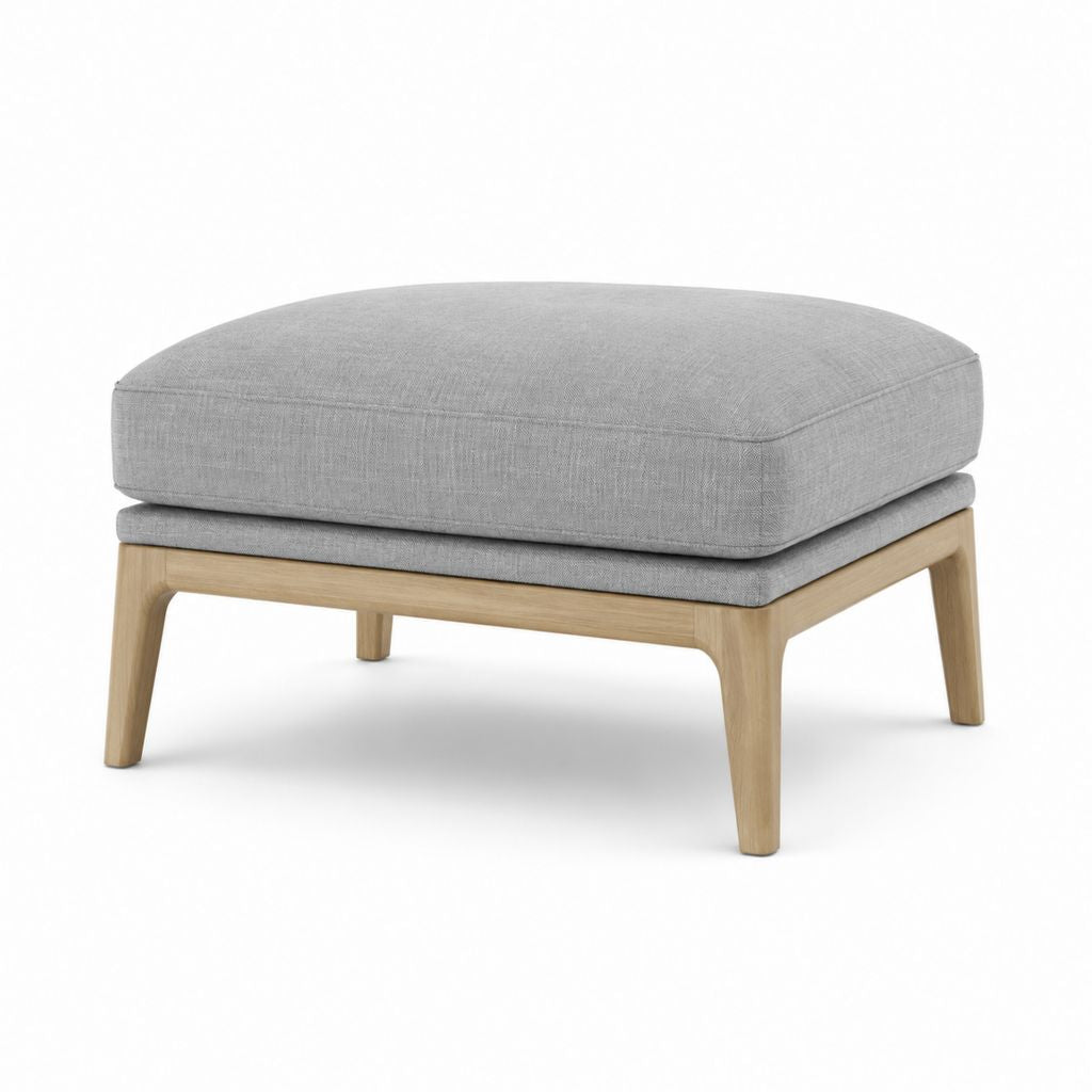 Poggiapiedi imbottito grigio in poliestere con struttura in legno massello 80 x 60 x 42 cm