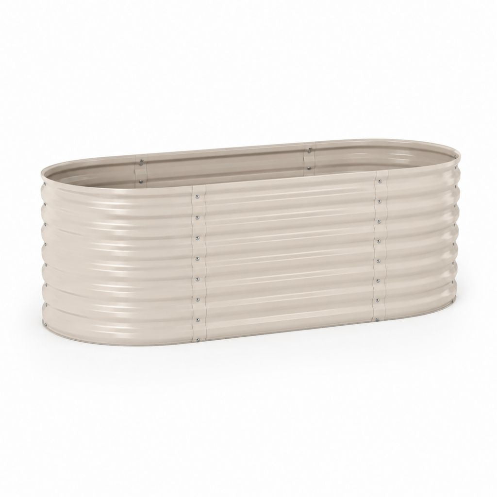 Fioriera rialzata ovale beige in acciaio zincato 240 x 90 x 60 cm