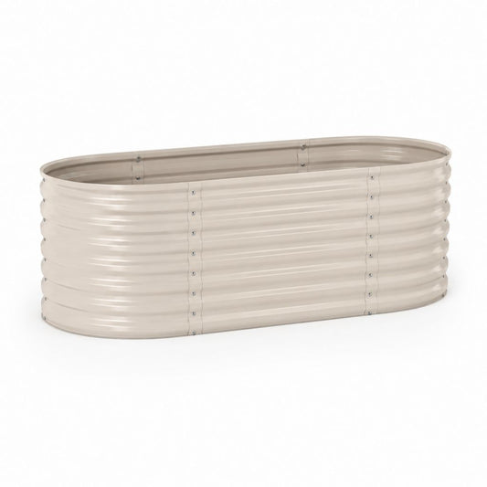 Fioriera rialzata ovale beige in acciaio zincato 240 x 90 x 60 cm