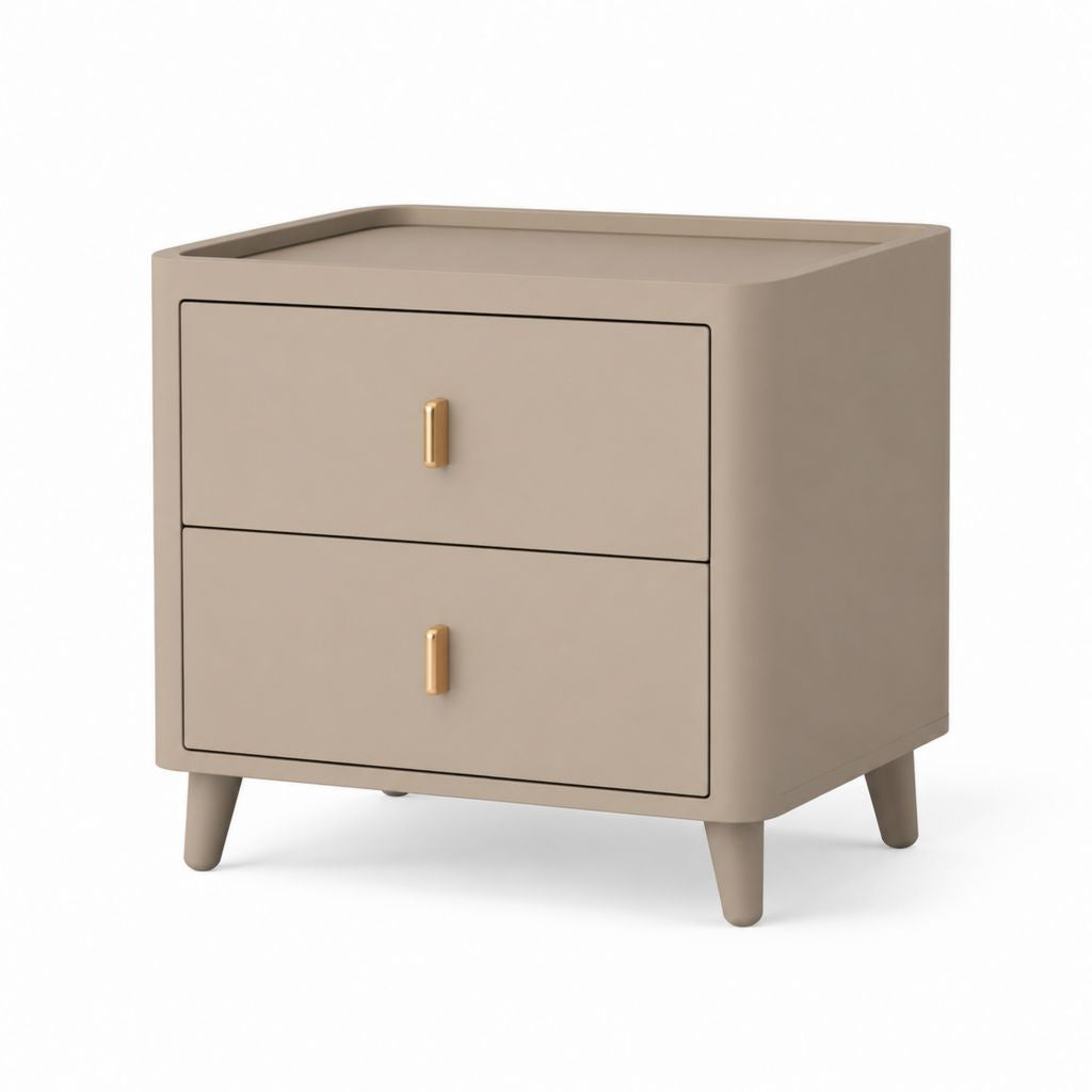 Comodino a 2 cassetti tortora in MDF laccato con maniglie dorate 55 x 45 x 60 cm