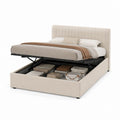 Letto contenitore matrimoniale beige in poliestere con testiera imbottita 160 x 200 cm
