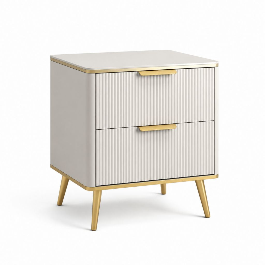 Comodino rettangolare a 2 cassetti bianco e oro in MDF 50 x 40 x 55 cm