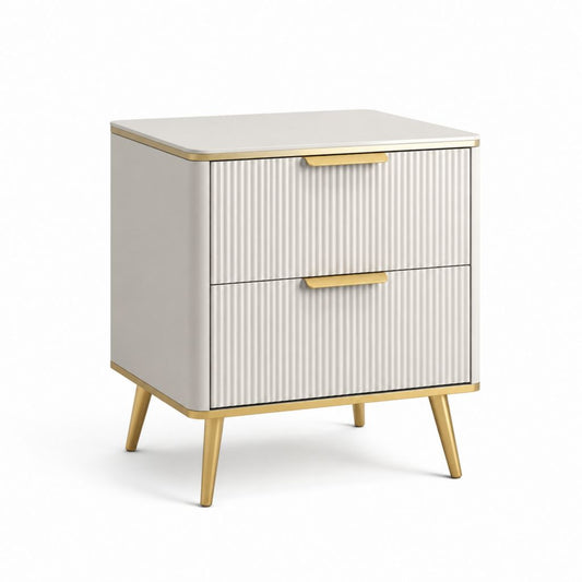 Comodino rettangolare a 2 cassetti bianco e oro in MDF 50 x 40 x 55 cm